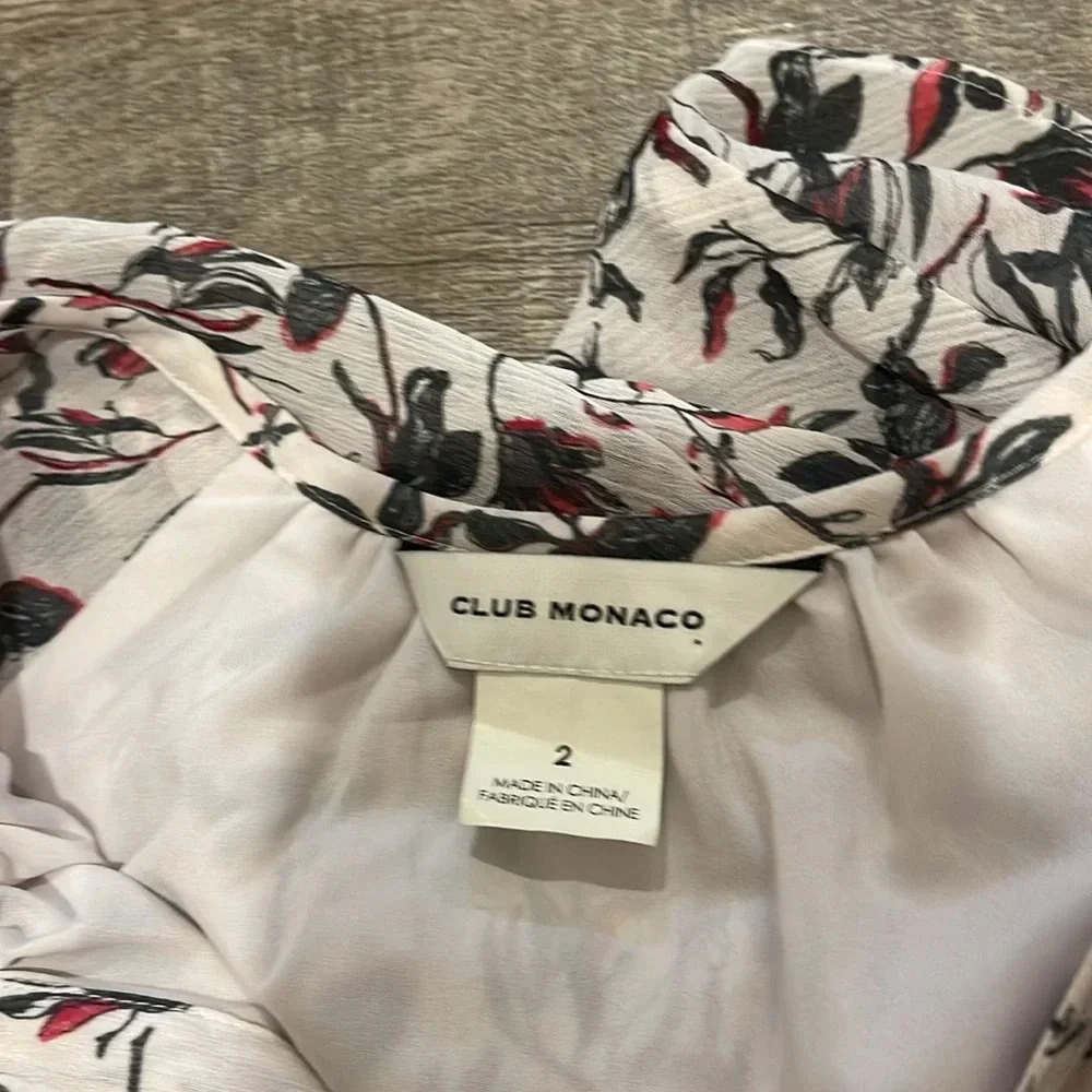 NWOT!! Club Monaco - Floral Smocked Cuff Pleated Dress - Size 2 - Picture 11 of 12